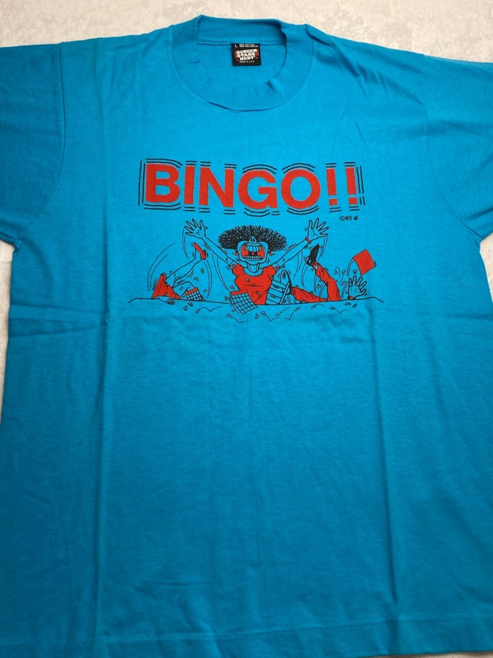 Vintage 1985 BINGO Graphic T Shirt Screen Stars Size L Single Stitch